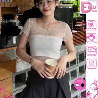 Áo Lưới Nữ Trễ Vai (kèm Áo Ống) Ôm Body Điệu Fashion, Áo Ren Lưới Nữ Ngắn Tay Có Lót Mặc Được 2 Kiểu Sexy Gợi Cảm - A135