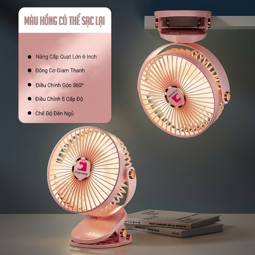 Quạt kẹp bàn tích điện 5 mức độ có đèn led pin 5000 MHA Và 10000 MHA [ HÀNG CHÍNH HÃNG ] | BigBuy360 - bigbuy360.vn