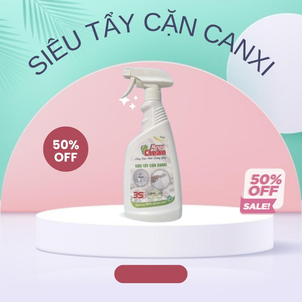Tẩy cặn canxi, tẩy kính, vòi sen, bồn sứ, chậu tắm, gạch men, gương soi Mega Clean