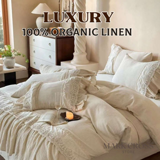 Chăn ga gối đệm Genji Decor chất liệu linen cao cấp phối viền sang trọng