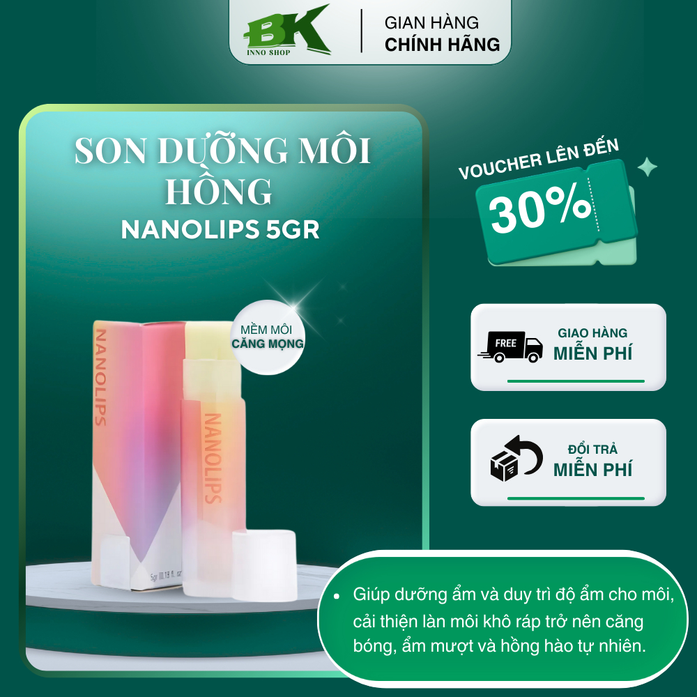 Son Dưỡng Môi Hồng Chiết Xuất Thiên Nhiên NANOLIPS 5gr Môi Không Còn Khô Ráp, Môi Hồng Hào, Giúp Dưỡng Ẩm Cho Môi | INNO