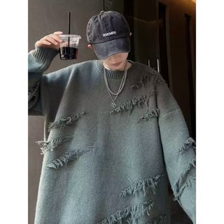  Áo len nam nữ unisex cổ tròn rách tua rua cá tính áo len đôi basic form rộng thời trang ulzzang hàn quốc  Có sẵn  
