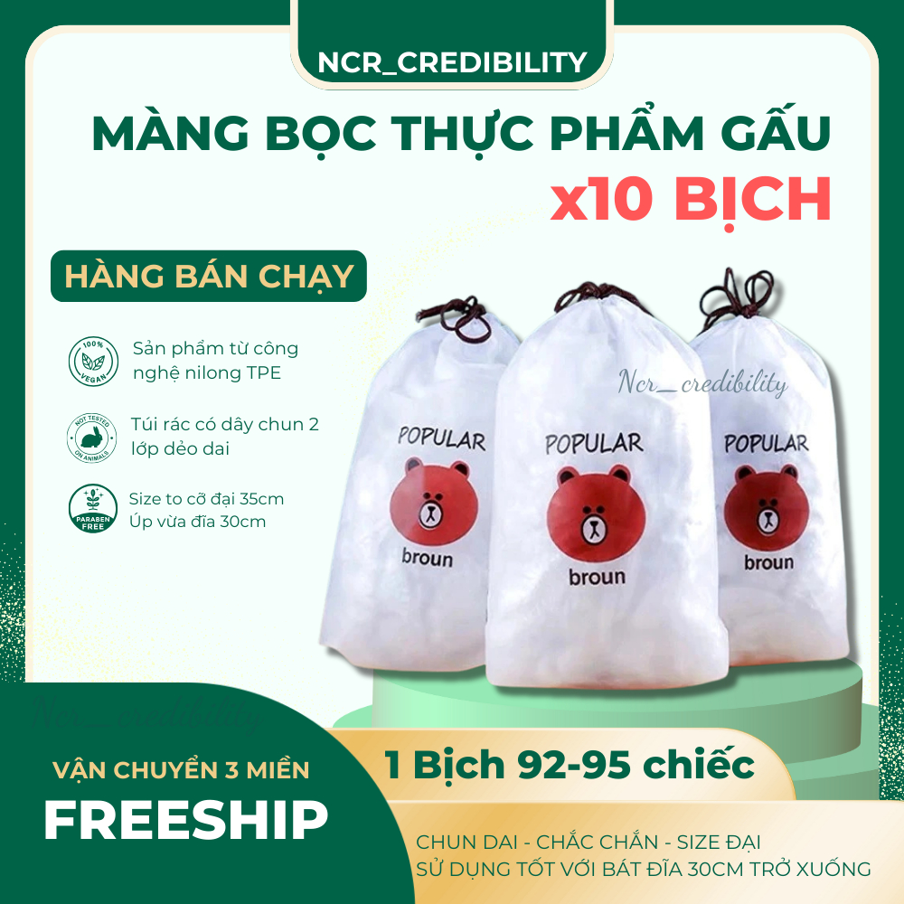 Combo 10 Bịch Màng Bọc Thực Phẩm Gấu Ncr_credibility (1 Bịch 90~95 Chiếc)