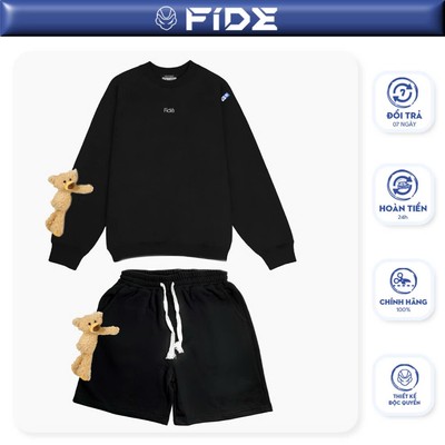 Set bộ quần áo FIDE TEDDY cotton unisex local brand nam nữ oversize Đính gấu CBG02(TẶNG GẤU)