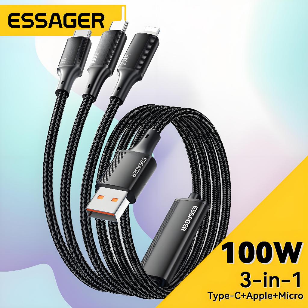 Essager Cáp sạc nhanh 7A 100W Cổng siêu nhỏ 3 trong 1 c Cáp USB loại C Micro Plug Cáp điện thoại di động