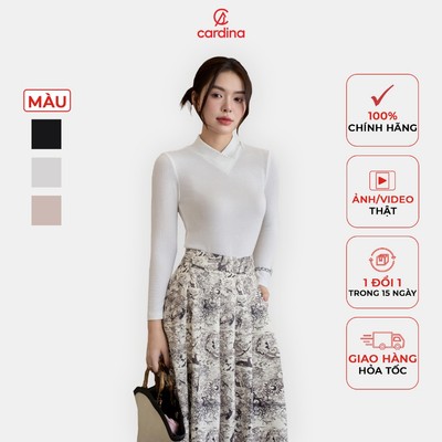 Áo thun nữ CARDINA chất liệu len muối tiêu cổ lọ vạt chéo nổi bật lạ mắt phong cách basic trẻ trung 4ALD11