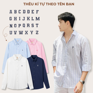 Áo sơ mi kẻ sọc LILA sơ mi đôi thêu logo tên người yêu vải Oxford Premium form regular quà tặng bạn trai bạn gái ý nghĩa