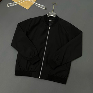  Áo khoác bomber gió nam nữ DSQ đen thân trơn khoá zip bạc ống bo sọc gân lót 2 lớp đơn giản basic AK146P 