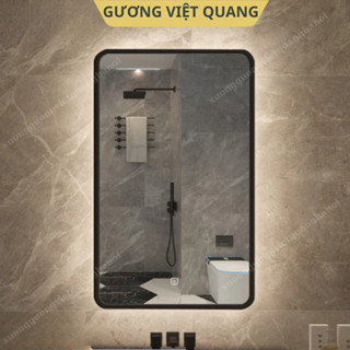 Gương Treo Tường Chữ Nhật Dáng Dọc Có Led Cảm Ứng Bọc Viền Thép Đen, Gương Decor Phòng Ngủ, Nhà Tắm