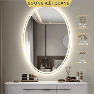 Gương Treo Tường Elip Có Đèn Led 2 Kiểu Dáng Viền Sáng Và Hắt Sáng Treo Bàn Trang Điểm, Phòng Tắm.