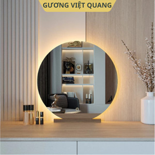 Gương Tròn Đèn Led Để Bàn Trang Điểm Đế Gỗ Cao Cấp 4CM Gương Việt Quang