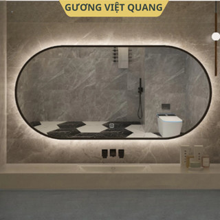 Gương Treo Tường Hình Nhộng Có Led Cảm Ứng, Bọc Viền Thép Đen Bảo Vệ Treo Nhà Tắm, Phòng Ngủ