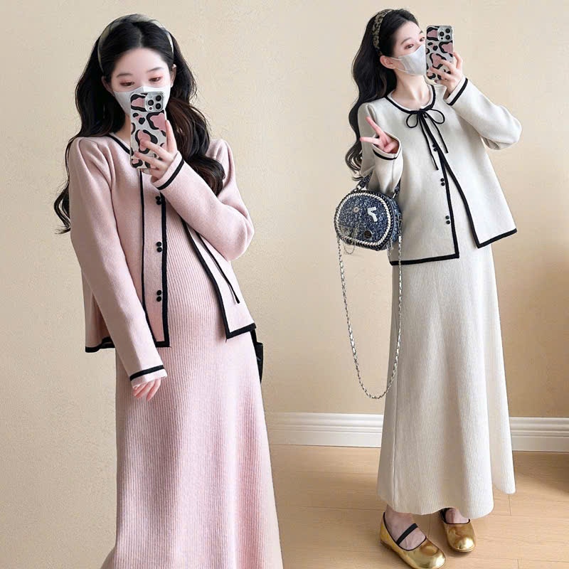 Set Đầm Váy Bầu Len Thỏ Cao Cấp - Váy Bầu Len Thiết Kế Phong Cách Tiểu Thu - Set Đầm Bầu 2 Dây Có Áo