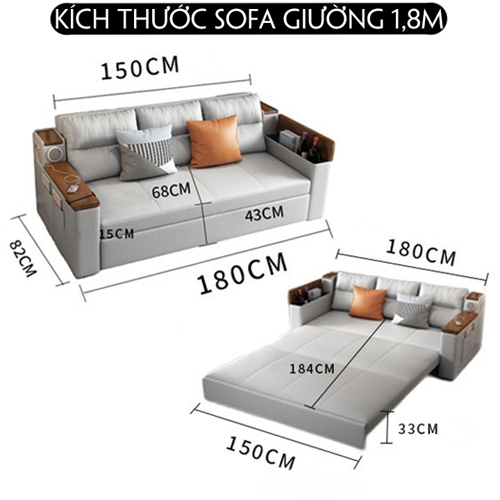 Giường sofa thông minh gấp gọn kèm loa bluetooth , ghế sofa giường đa năng có hộc để đồ cổng usb thế hệ mới | BigBuy360 - bigbuy360.vn