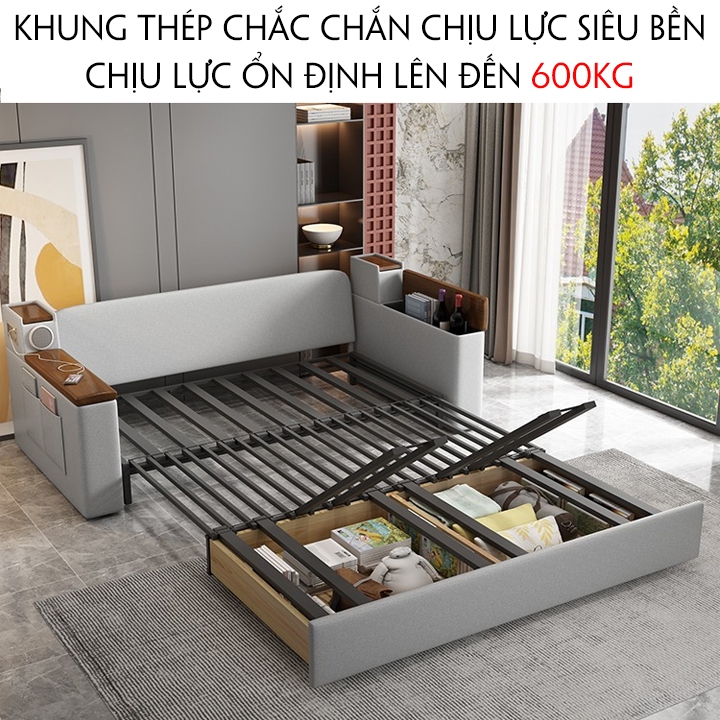 Giường sofa thông minh gấp gọn kèm loa bluetooth , ghế sofa giường đa năng có hộc để đồ cổng usb thế hệ mới | BigBuy360 - bigbuy360.vn