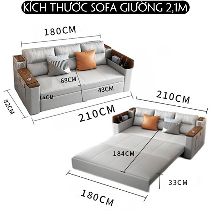 Giường sofa thông minh gấp gọn kèm loa bluetooth , ghế sofa giường đa năng có hộc để đồ cổng usb thế hệ mới | BigBuy360 - bigbuy360.vn
