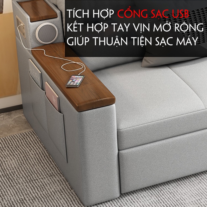 Giường sofa thông minh gấp gọn kèm loa bluetooth , ghế sofa giường đa năng có hộc để đồ cổng usb thế hệ mới | BigBuy360 - bigbuy360.vn