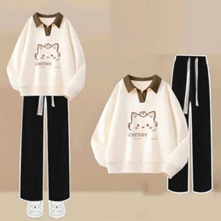 SÉT BỘ QUẦN ỐNG RỘNG DÂY TO + MIX ÁO NỈ SWEATER DÀI TAY  CÓ CỔ BẺ CHỮ - WNSOFFICIAL CHẤT ĐẸP FREE SIZE BYCAMCAM