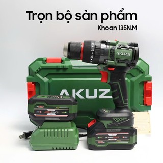  Khoan Pin 21V AKUZA đầu kẹp 13mm,tính năng xung. 135N.m  Anti Kickback  Chống Vặn Cố Tay,3CN.Có Búa 