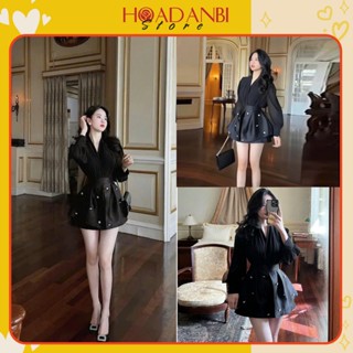 Set váy áo cổ V mix váy form xoè dáng ngắn đính charm, set váy sang chảnh mix chân váy dáng chữ A