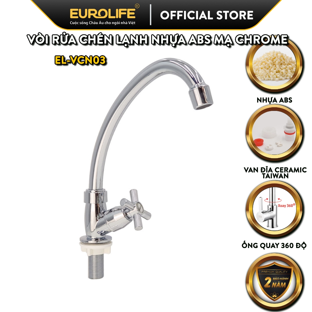 Vòi rửa chén lạnh nhựa ABS mạ Chrome Eurolife EL-VCN03 (Trắng bạc)