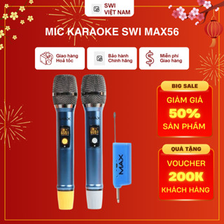 Micro Không Dây Pin Sạc MAX 56 Bộ 2 mic Mẫu Mới, Âm Thanh Chuẩn, Thu Âm Tốt, Hát Nhẹ, Chống Hú Rít - Bảo Hành 12 Tháng