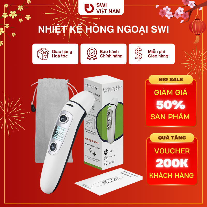 Nhiệt Kế Điện Tử Hồng Ngoại SWI, Độ Chính Xác Cao, Đo Trán, Đo Cơ Thể, Kết Quả Sau 1 Giây - Bảo Hành Chính Hãng 12 Tháng