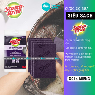 Gói 4 Miếng Cước Cọ Rửa Siêu Mạnh 3M Scotch Brite-Đánh Mọi Vết Cháy Bẩn Của Nồi,Xoong,Chảo,Vỉ Nướng