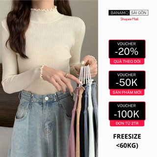  Áo len nữ BANAMO Sài Gòn áo len tăm cổ 3 phân ôm body áo giữ nhiệt phong cách Hàn Quốc 3443 
