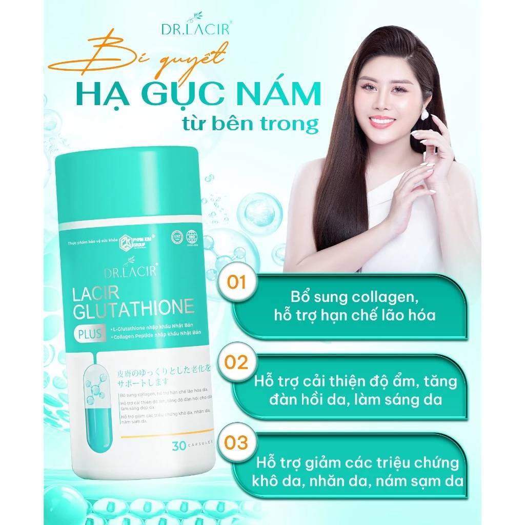 Viên Uống Nám Trắng Da Glutathione 600 Dr Lacir Hạn Chế Lão Hoá Da [Chính Hãng]