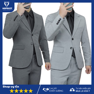 Vest nam Ấu, Áo Blazer Hàn Quốc 2 Màu xám/đen kiểu 2 nút hàng 2 lớp chất liệu dày dặn