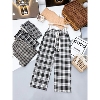 Quần KẺ QUỐC DÂN suông ống rộng kẻ caro cho bé gái từ 19-45 kg chất thô mềm