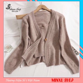  Set 2 Áo Len Nữ Trơn  Áo Cadigan+Áo 2 Dây  Chất Len Đanh Dày Dặn Hàng QC Minxu Shop CK30 