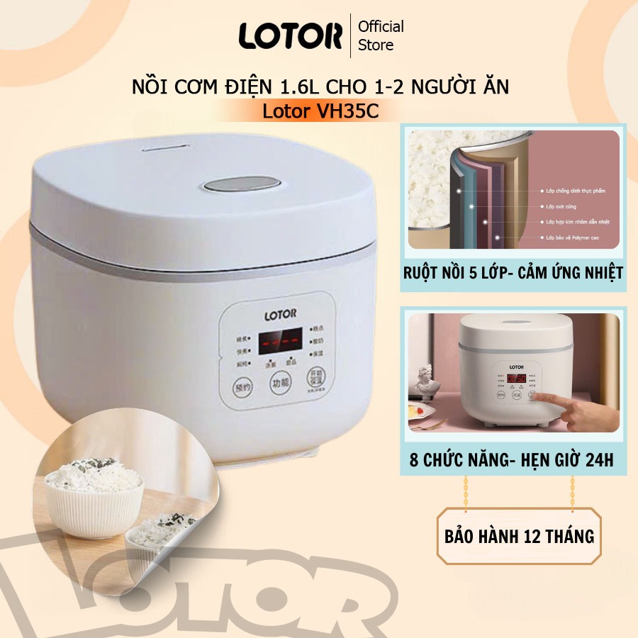 Nồi cơm điện Lotor, nồi cơm điện mini công suất 350W nấu chín nhanh cùng với chế độ nấu thông minh đặt bữa trước 24h