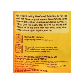 Ngũ cốc dinh dưỡng Canxi MacCereal bịch 560g  (Tặng 2 gói cf 40gr )