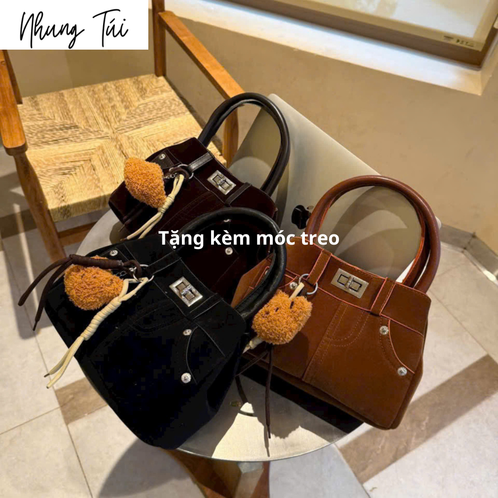Túi Xách Nữ Mới Guangluo Nhật Bản và Hàn Quốc Retro Họa Tiết Quần Siêu Đẹp Khóa Đeo Vai Size 24cm
