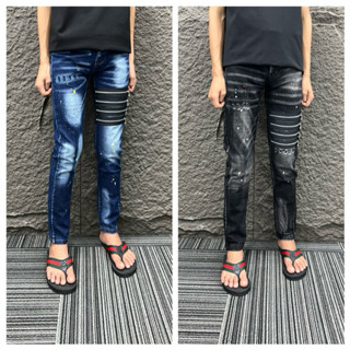 Quần Jean Nam DSQ2 họa tiết may 4 khoá ngang đùi trend, hàng 4khuy hot