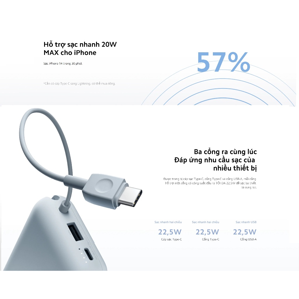 Pin sạc dự phòng Xiaomi 10000mAh Cáp Type-C Tích hợp 22,5W In/Out Type-C - Hàng chính hãng | BigBuy360 - bigbuy360.vn