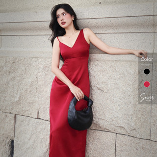 Đầm dự tiệc dáng dài hai dây Sower cổ V chữ A mút ngực Tafta Hàn - Sala dress