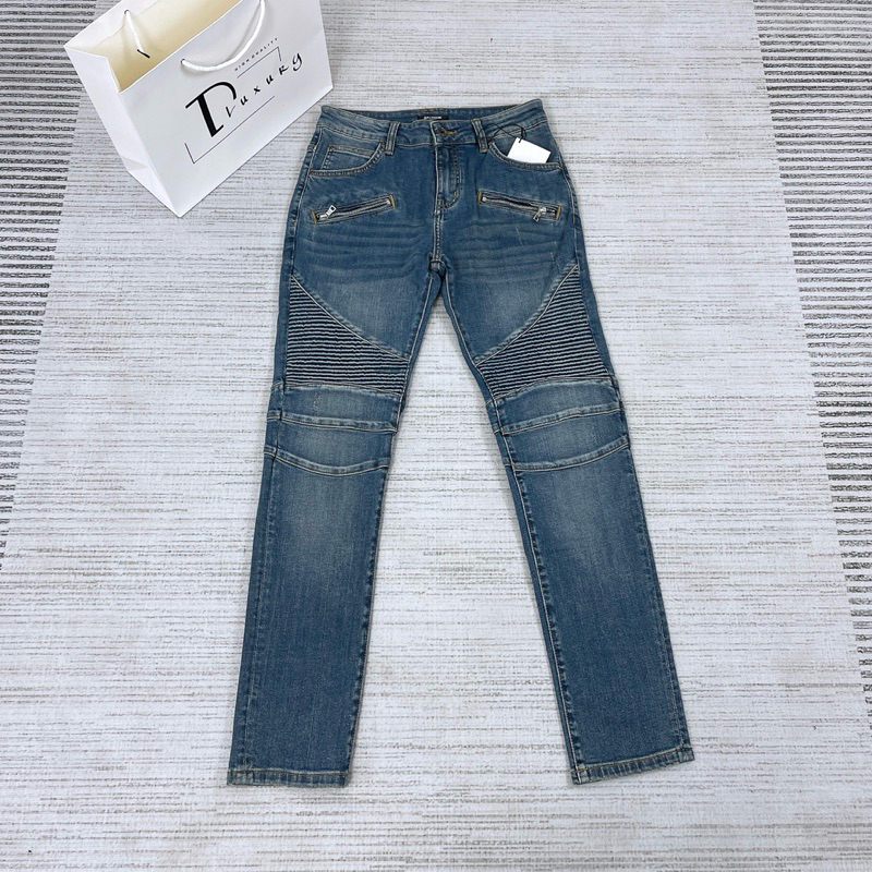⚡️[Hàng Cao Cấp] - Quần Jean Balmain Xanh Hoạ Tiết Sọc Đùi Phối Túi Khoá Kéo - Quần Bò Nam Cao Cấp L