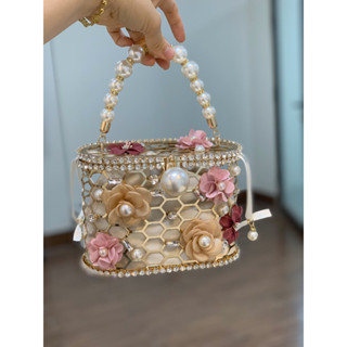  túi xách đeo tay đi tiệc quai ngọc tiểu thư sang chảnh- giỏ xách hoa ngọc đi tiệc cho nữ siêu xinh 