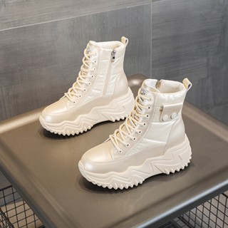 Bốt cổ cao khóa kéo da bò trơn cao cấp đế poythane siêu nhẹ JB20 cao 7cm - Giày thể thao nữ độn đế cá tính