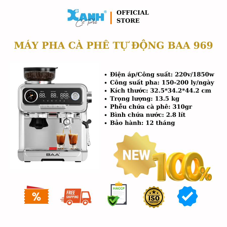 Máy pha cà phê BÁN TỰ ĐỘNG BAA 969 - Xanh Cà Phê
