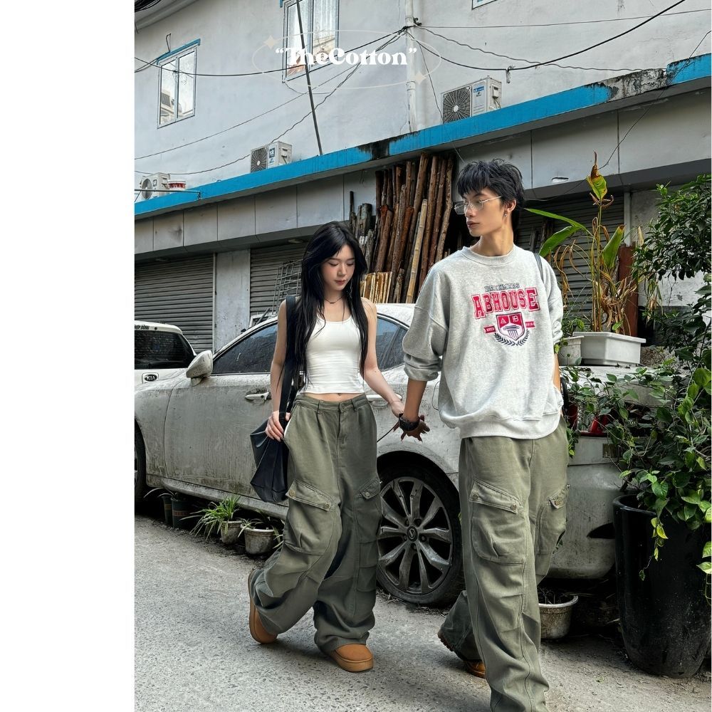 Quần Kaki Túi Hộp Nam Nữ TheCotton Quần Túi Hộp Ống Rộng Unisex Lưng Cao Cargo Vải Mềm Chun Eo Mịn Eo Chun Sau | BigBuy360 - bigbuy360.vn