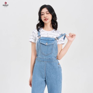  Yếm Dài Nữ GENVIET Vải Jeans Trẻ Trung Dáng Jogger Yếm Bò Nữ Dáng Thụng Ống Bo Chun Hiện Đại Năng Động TY111J8185 