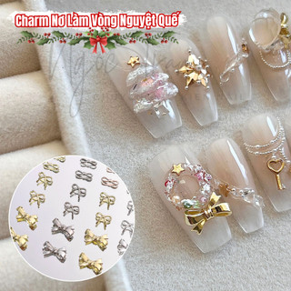  Set 10 Charm Nơ Vàng Bạc Làm Vòng Nguyệt Quế Giáng Sinh Noel 2025 | Trang Trí Móng Tay 