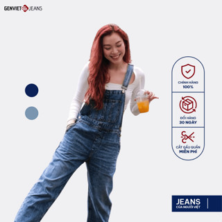 Yếm Dài Nữ GENVIET Chất Liệu jeans Co Giãn Trẻ Trung Col Thụng, Yếm Bò Liền Quần Nữ Dáng Thụng Ống Bo  TY104J8252