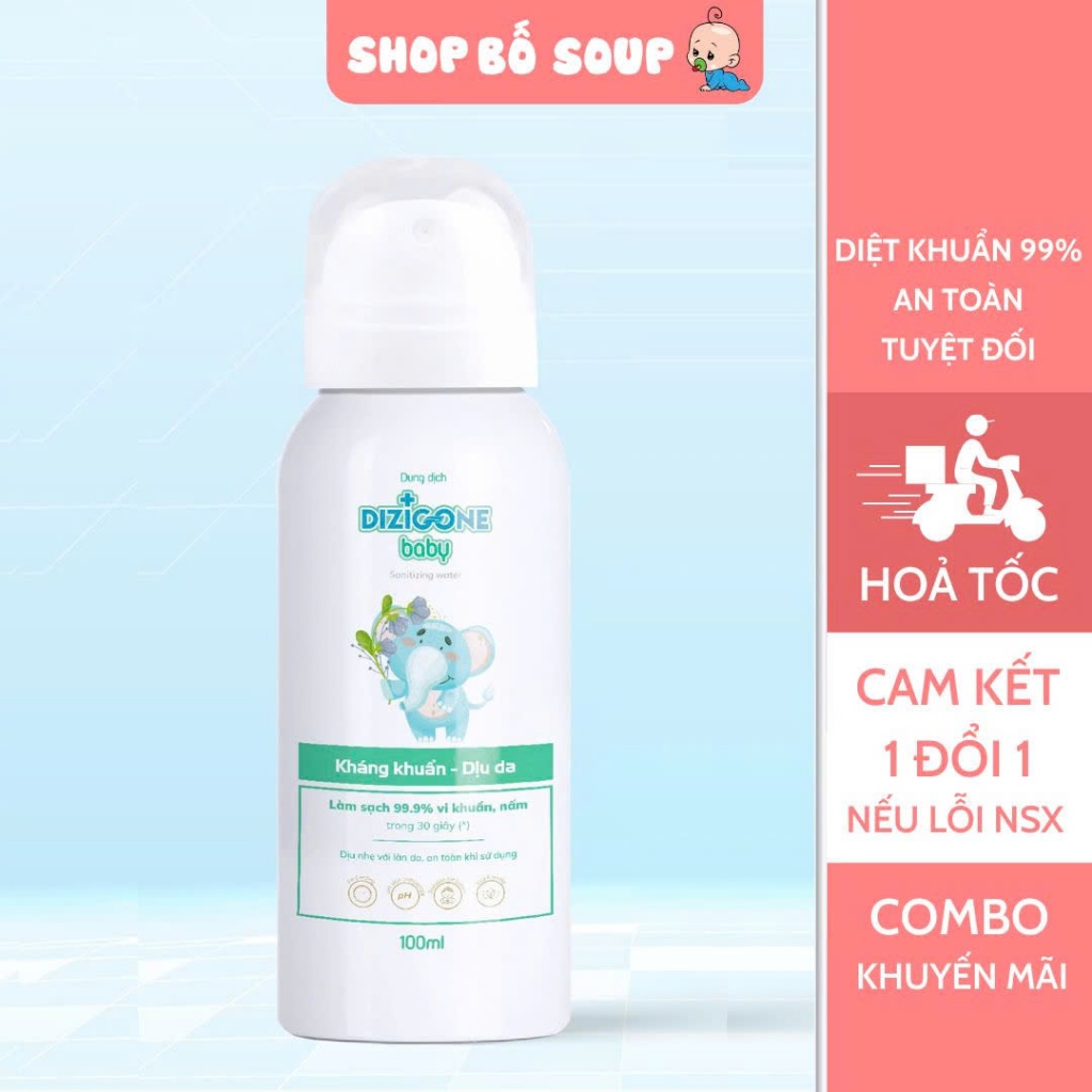 Xịt kháng khuẩn DIZIGONE Baby 100ml , vệ sinh tay chân, đồ chơi, đồ dùng an toàn cho bé