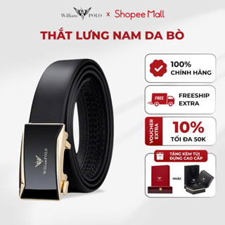 Thắt lưng nam cao cấp mặt khóa vàng kính Williampolo, dây nịt nam da bò sang trọng POLO20187-89