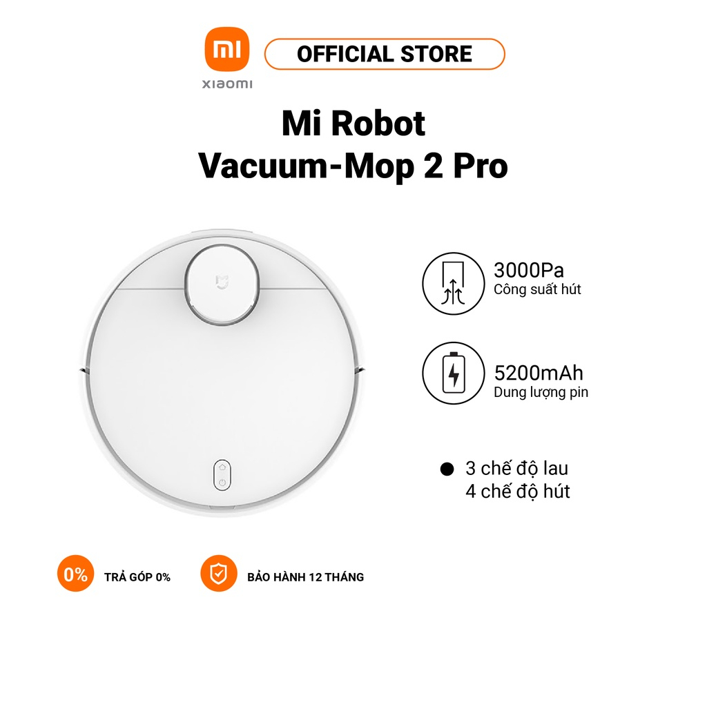 Robot hút bụi Xiaomi Mi Vacuum-Mop 2 Pro | 3 Chế độ lau | 4 Chế độ hút | Lực hút: 3000Pa | Điều khiển Mi Home